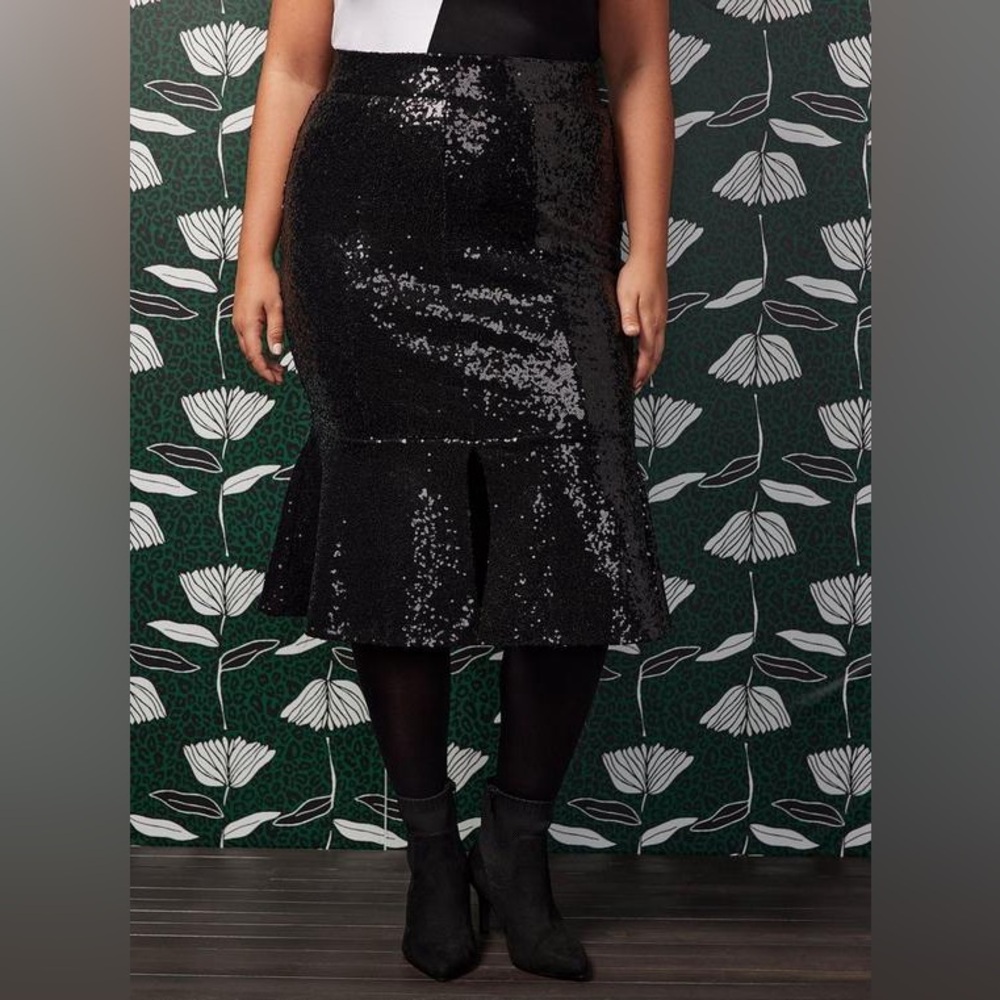 Torrid x Sylvia Mollie Trumpet Midi Skirt - Ponte Sequin Black